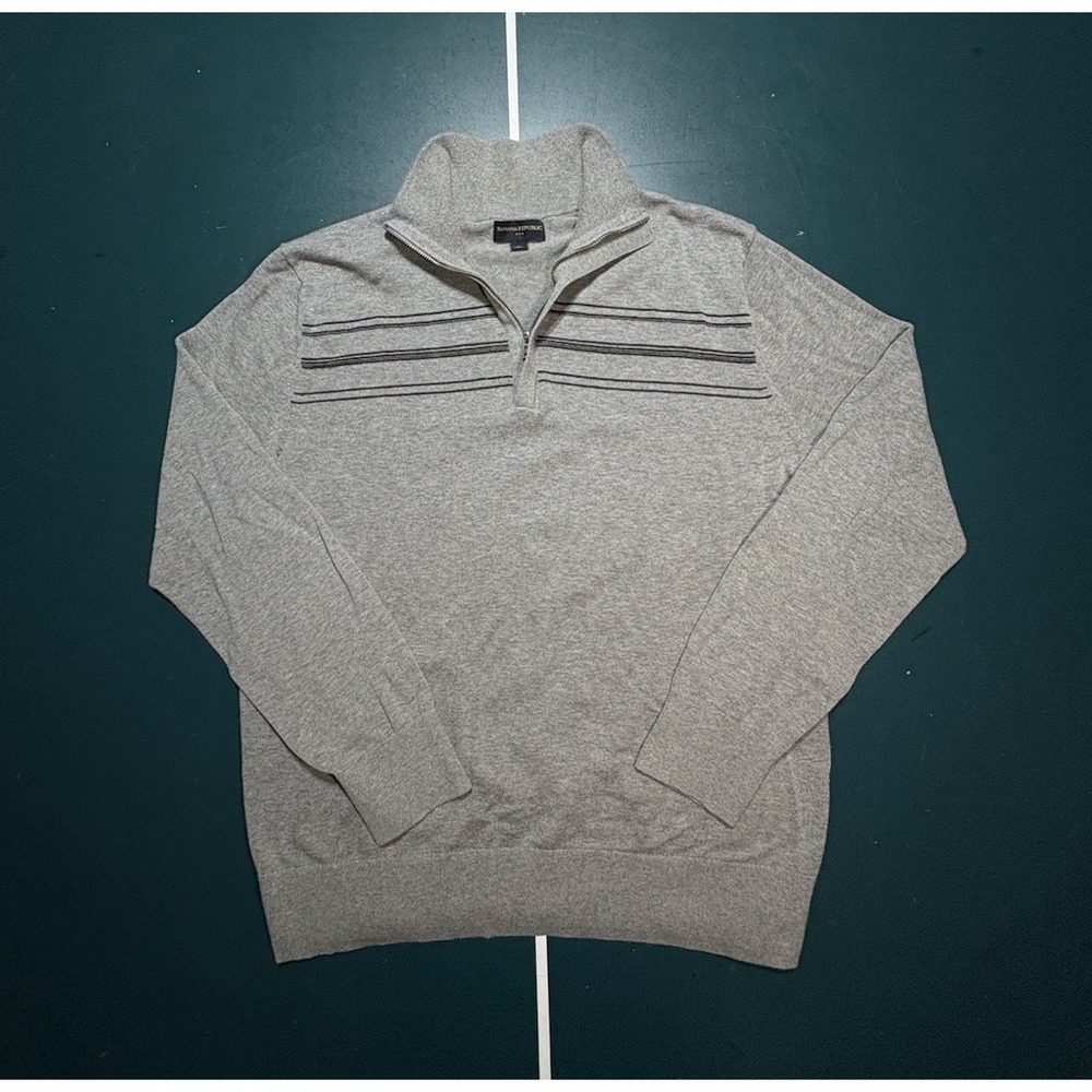 Banana Republic Sweater 1/4 Zip Mens Large Long Sleeve Pullover Mock Neck Gray‎